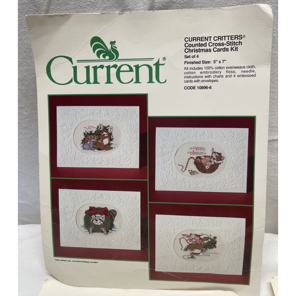 Vintage Current Critters Christmas Cards 5"x7" Counted Cross Stitch Kit Craft